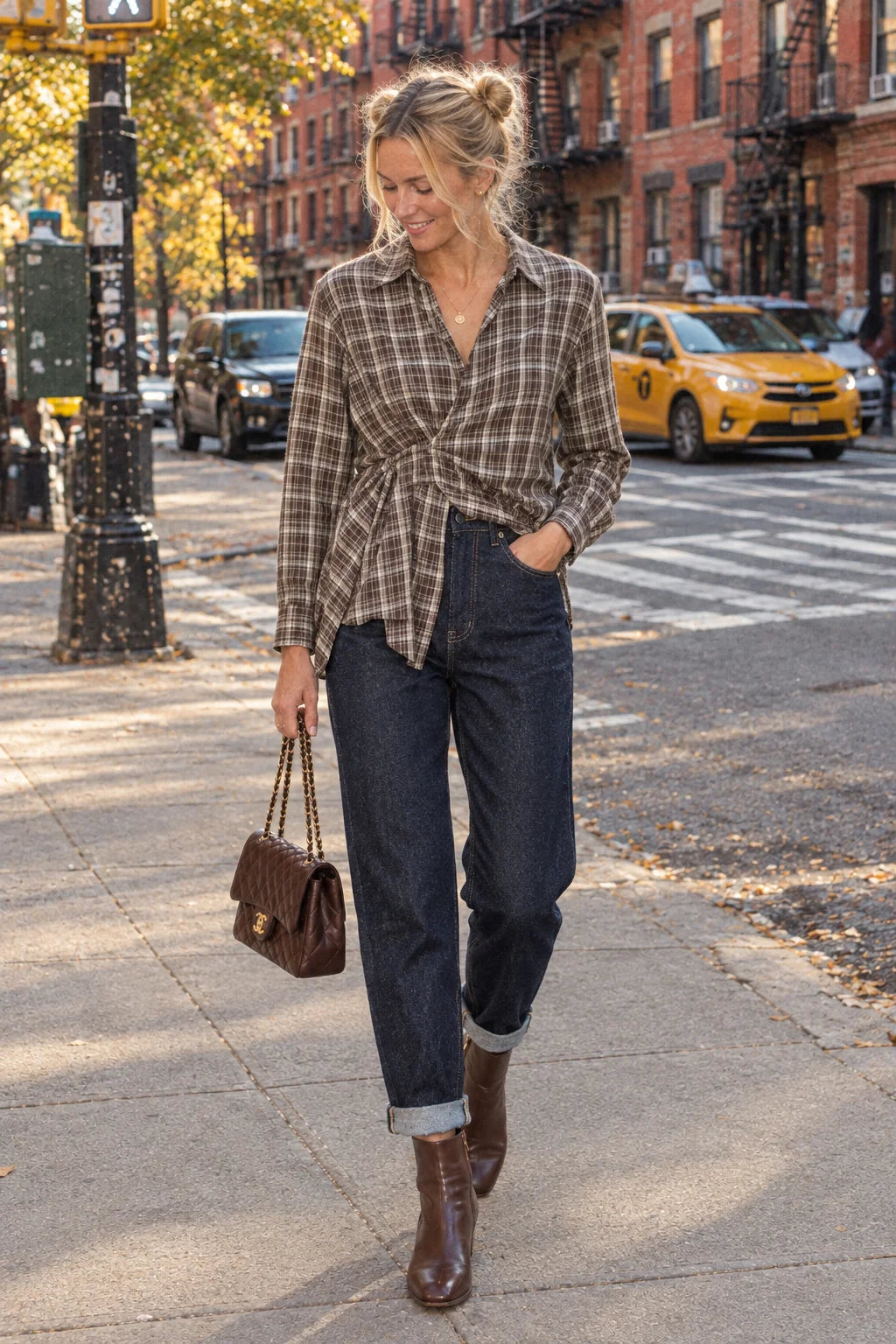 Lulumary karierte Bluse in Wickeloptik Kaffeebraun