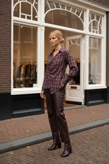 Lulumary Karierte Bluse in Wickeloptik Bordeaux