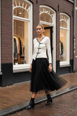 Lulumary Pullover in Jackenoptik Ecru-Schwarz
