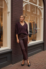 Lulumary Weicher Strickpullover Bordeaux mit silbernem Perlenbesatz