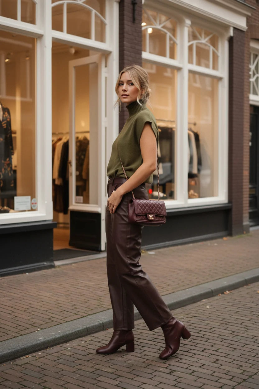 Lulumary Kunstlederhose Bordeaux mit geradem Bein