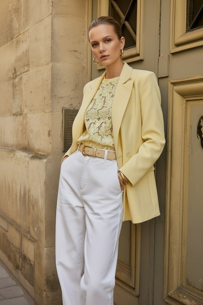 Lulumary Doppelreihiger Blazer Gelb gerader Schnitt