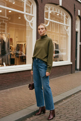 Lulumary Weicher Stehkragen-Pullover Khaki