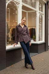 Lulumary Karierte Bluse in Wickeloptik Bordeaux