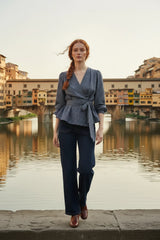 Lulumary Karierte Wickelbluse Bleu Marine