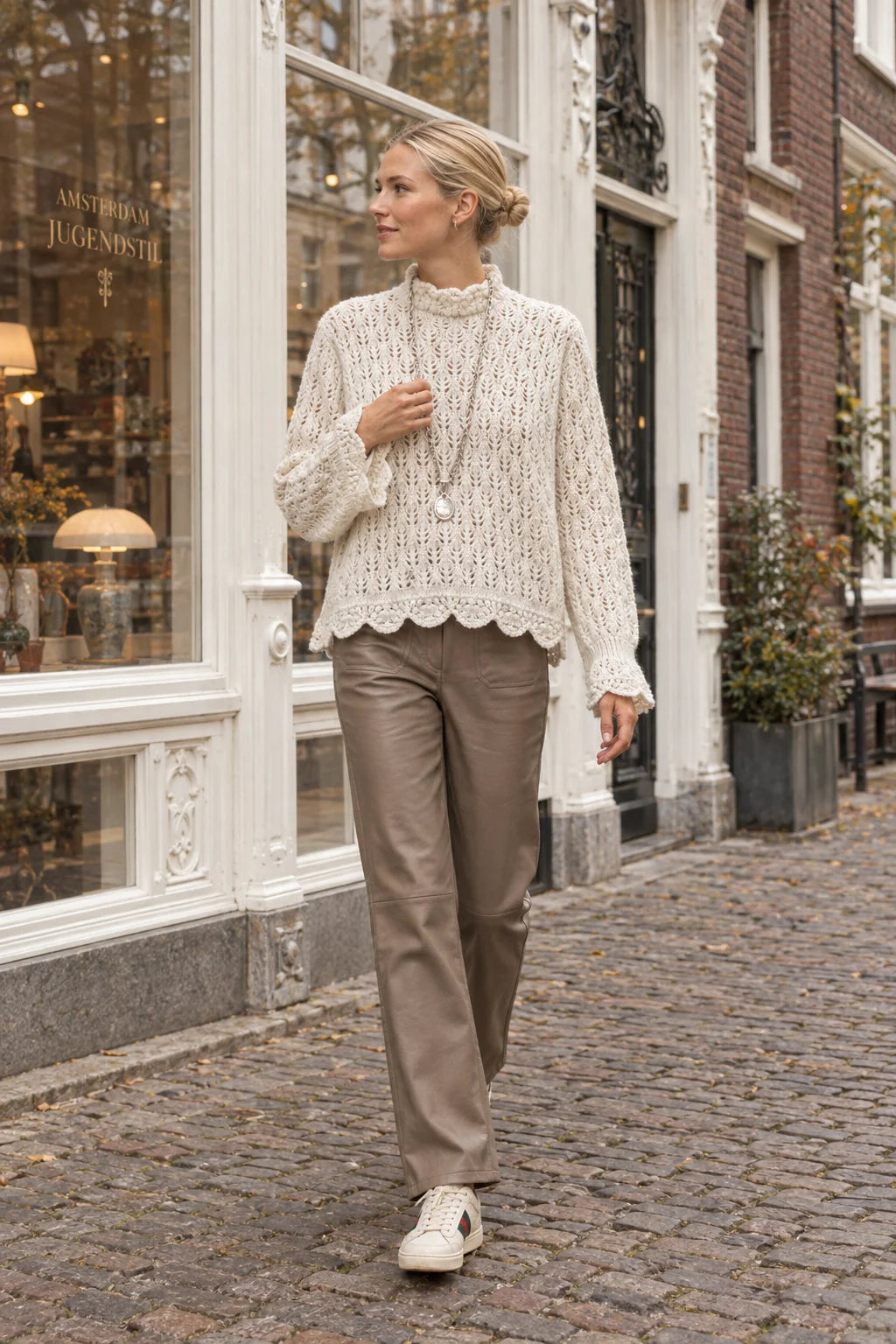 AN’GE Paris Pullover LYSETTE Offwhite mit Ajourstrick