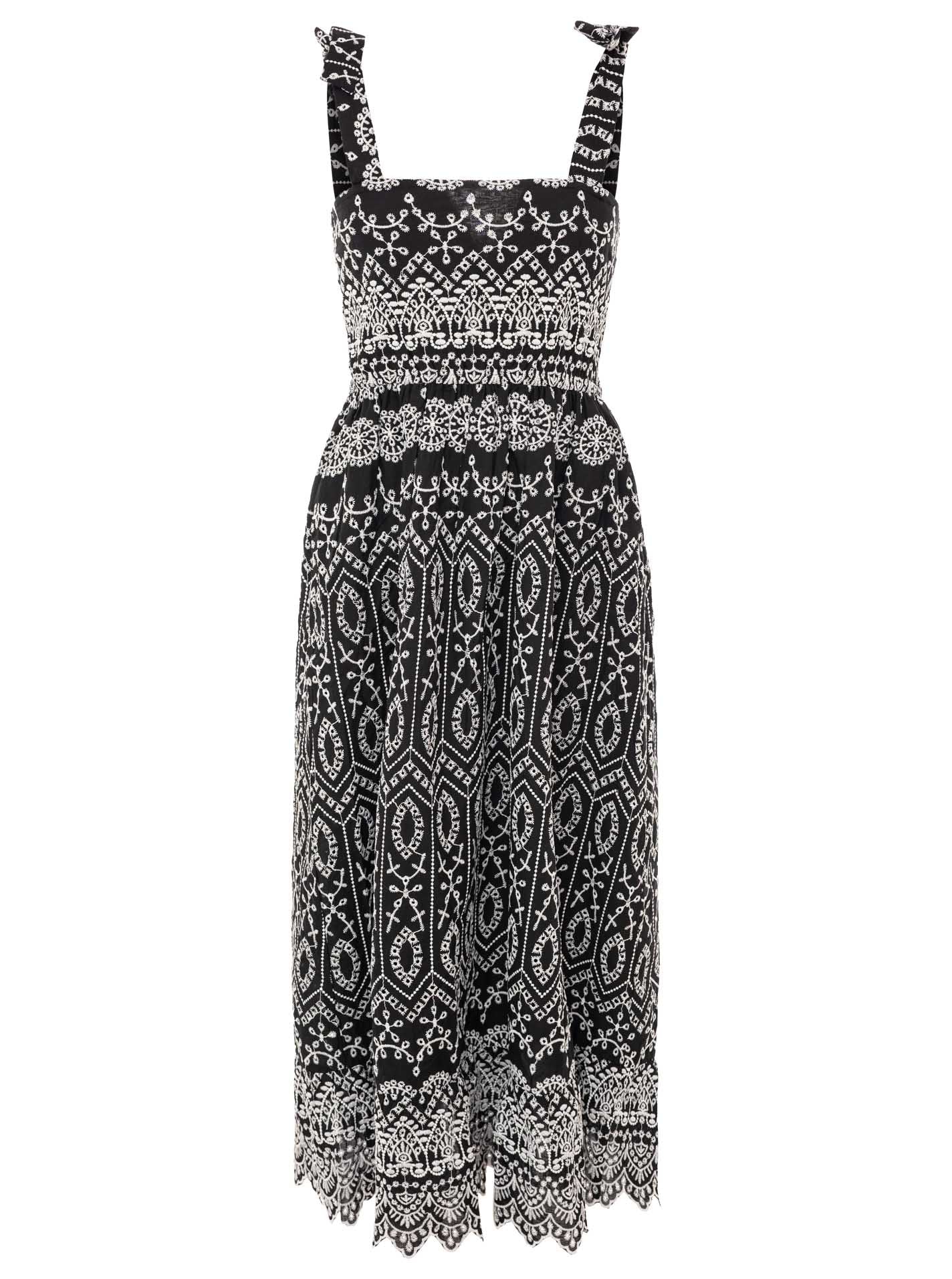 Zwillingsherz Maxikleid mit Lochstickerei Schwarz Weiß