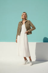 Minueto Jeansjacke Leo Beige Animal-Print 100% Baumwolle