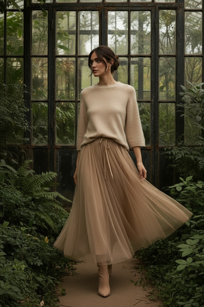 Nais Paris Alpaka-Raglanpullover Beige – 3/4-Ärmel & weicher Strick