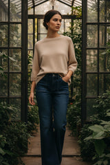 Nais Paris Alpaka-Raglanpullover Beige – 3/4-Ärmel & weicher Strick