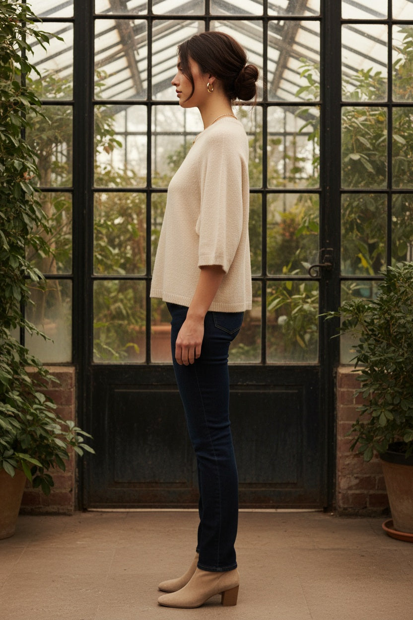 Nais Paris Alpaka-Raglanpullover Beige – 3/4-Ärmel & weicher Strick