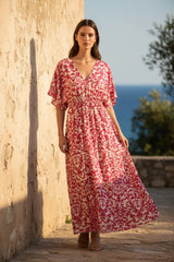 Zwillingsherz Maxikleid Viskose "Allover Ornamente" Pink
