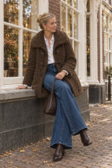 Attrait Paris mittellanger Bouclé-Dufflecoat Schokoladen-Braun