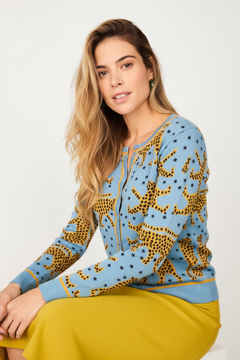 Smile Strickjacke Geparden Türkis - Produktfoto