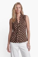 Lulumary Top mit Punkten und Bindeband Braun