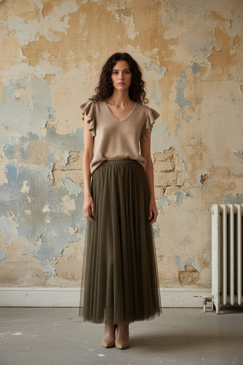 Choklate Paris Slim-Fit-Tüllrock Ambre Khaki