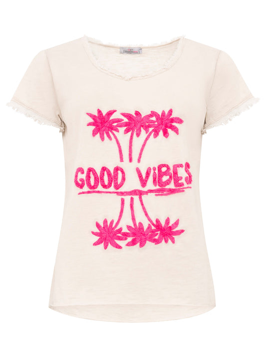 T-Shirt "Good Vibes unter Palmen - Weiß - Zwillingsherz