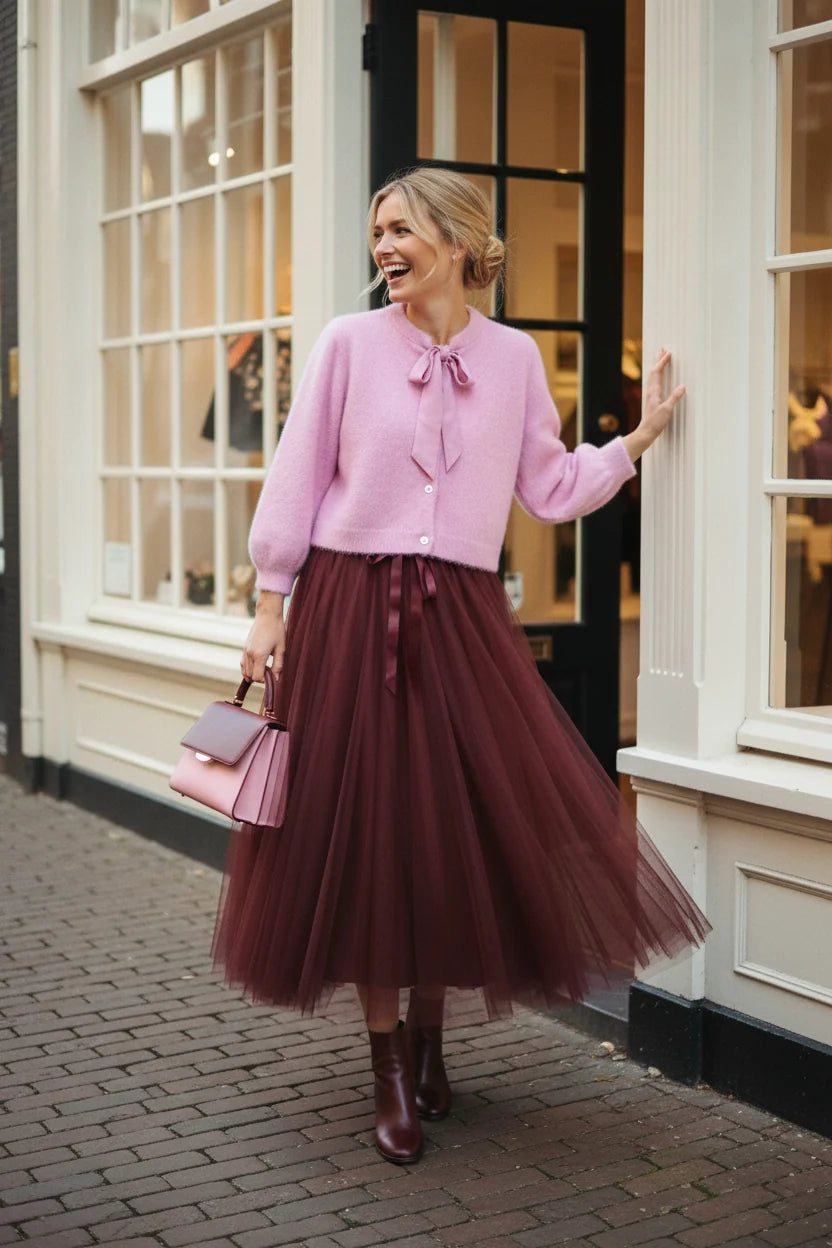 Tamba Flauschige Strickjacke mit Schluppen-Kragen Bubblegum Rosa