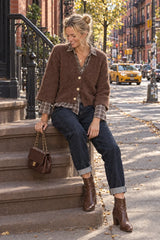 Lulumary karierte Bluse in Wickeloptik Kaffeebraun