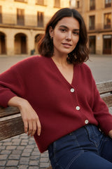 Tamba Cardigan aus Baby-Alpaka-Mix mit 4/5-Arm in Kirschrot