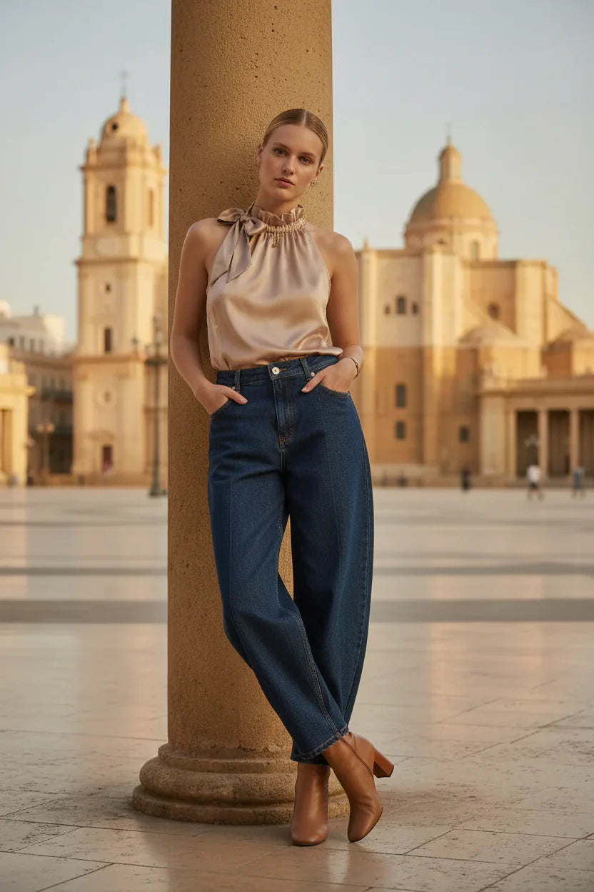 Choklate Paris Satin-Top Elisabeth Mokka mit Schleife