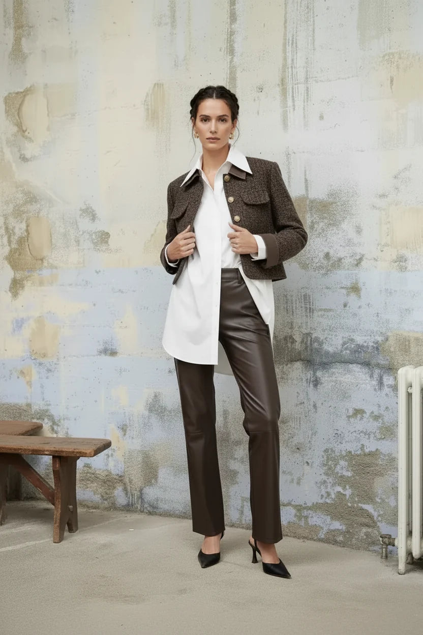 Lulumary Kunstlederhose Kaffee – Gerade geschnitten