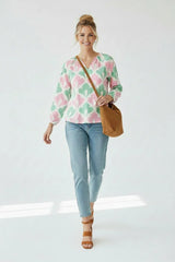 Zwillingsherz Bluse Graphic Flower Rosa