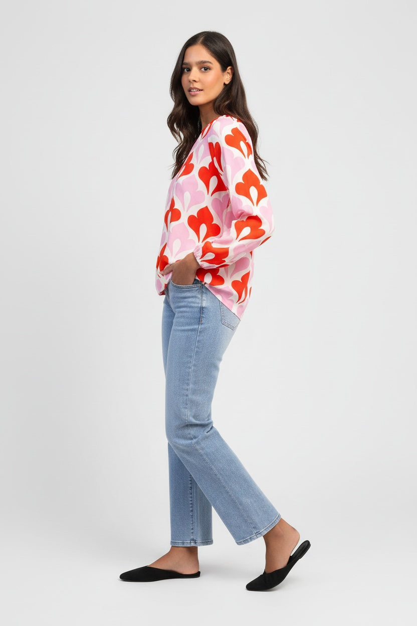 Zwillingsherz Bluse Graphic Flower Rot Viskose