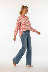 Zwillingsherz Bluse Lobsters Rot Pink Langarm Viskose
