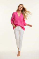 Zwillingsherz Bluse Musselin Neonkante Pink