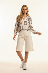 Zwillingsherz Bluse Wild Love Beige Animalprint Langarm