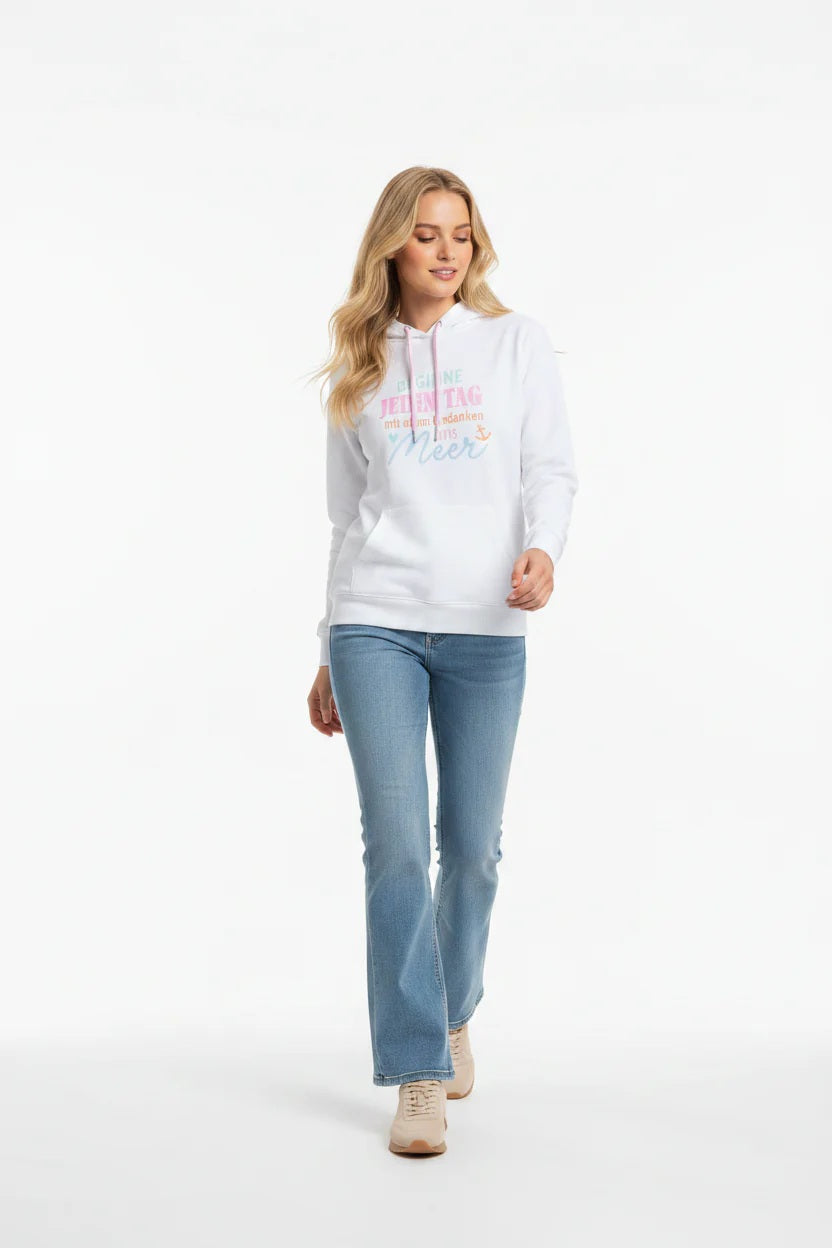 Zwillingsherz Hoodie - Beginne jeden Tag mit einem Gedanken ans Meer in Weiß