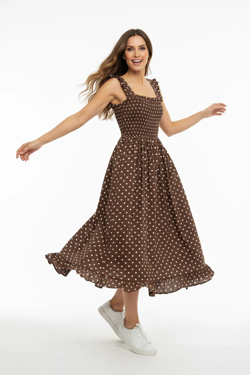 Zwillingsherz Kleid Classic Dots - Braun - Ärmelloses Kleid