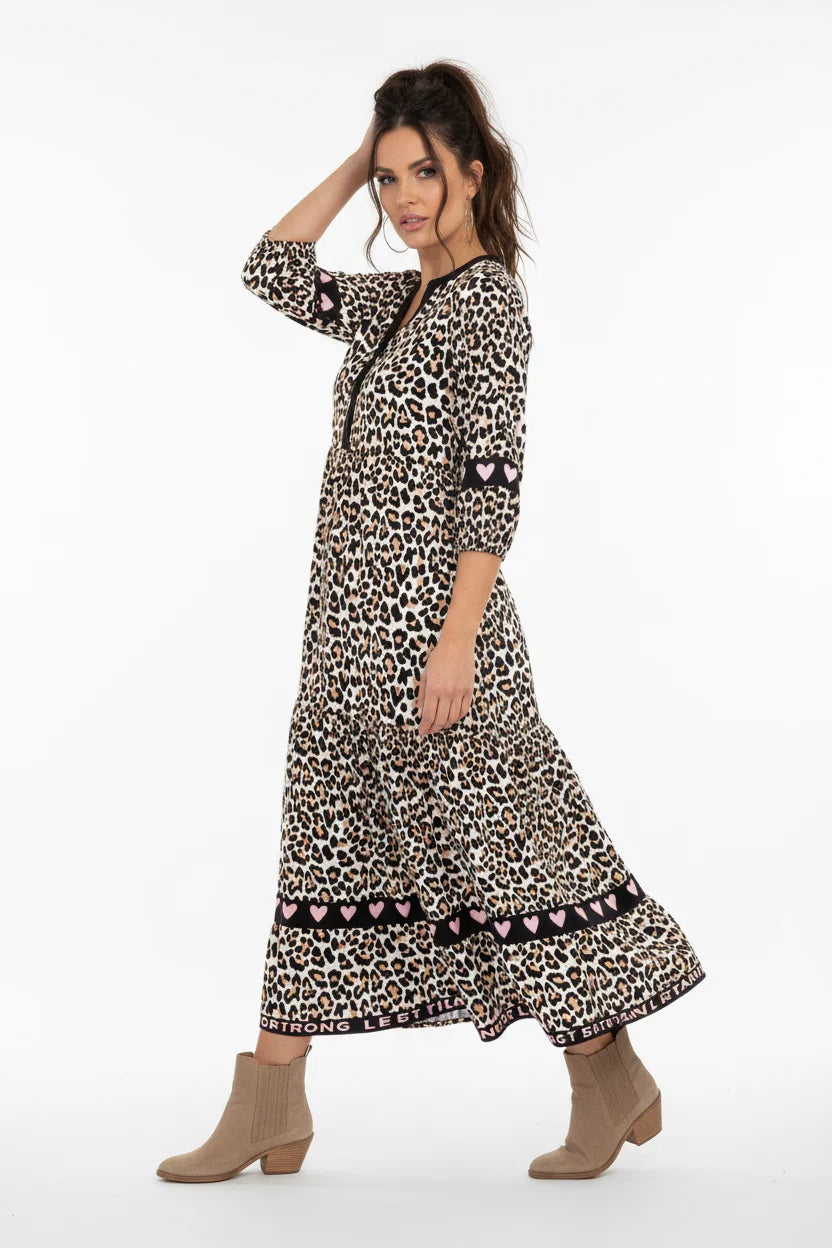 Zwillingsherz - Maxikleid "Classic Leo" - Leopardenmuster mit Knopfleiste