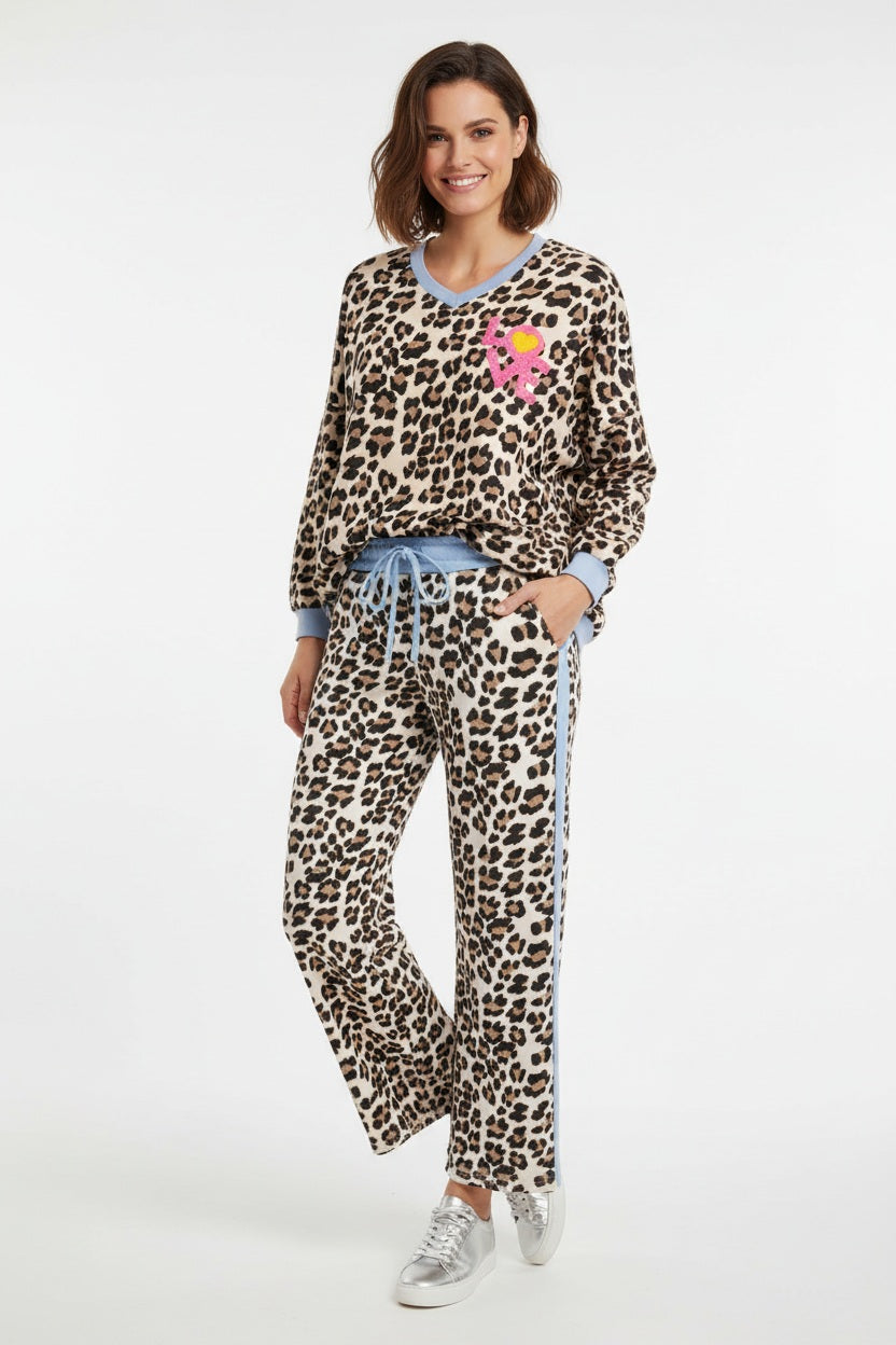 Zwillingsherz Lounge Hose Leo mit Kontrastbund Hellblau