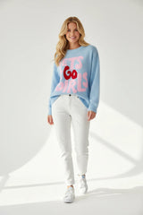 Zwillingsherz Pullover Wollmix "Lets Go Girls" Hellblau Oversized