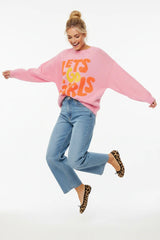 Zwillingsherz Pullover Wollmix "Lets Go Girls" Rosa | Statement-Strick