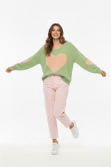 Zwillingsherz Pullover Wollmix Großes Herz Grün Produktfoto