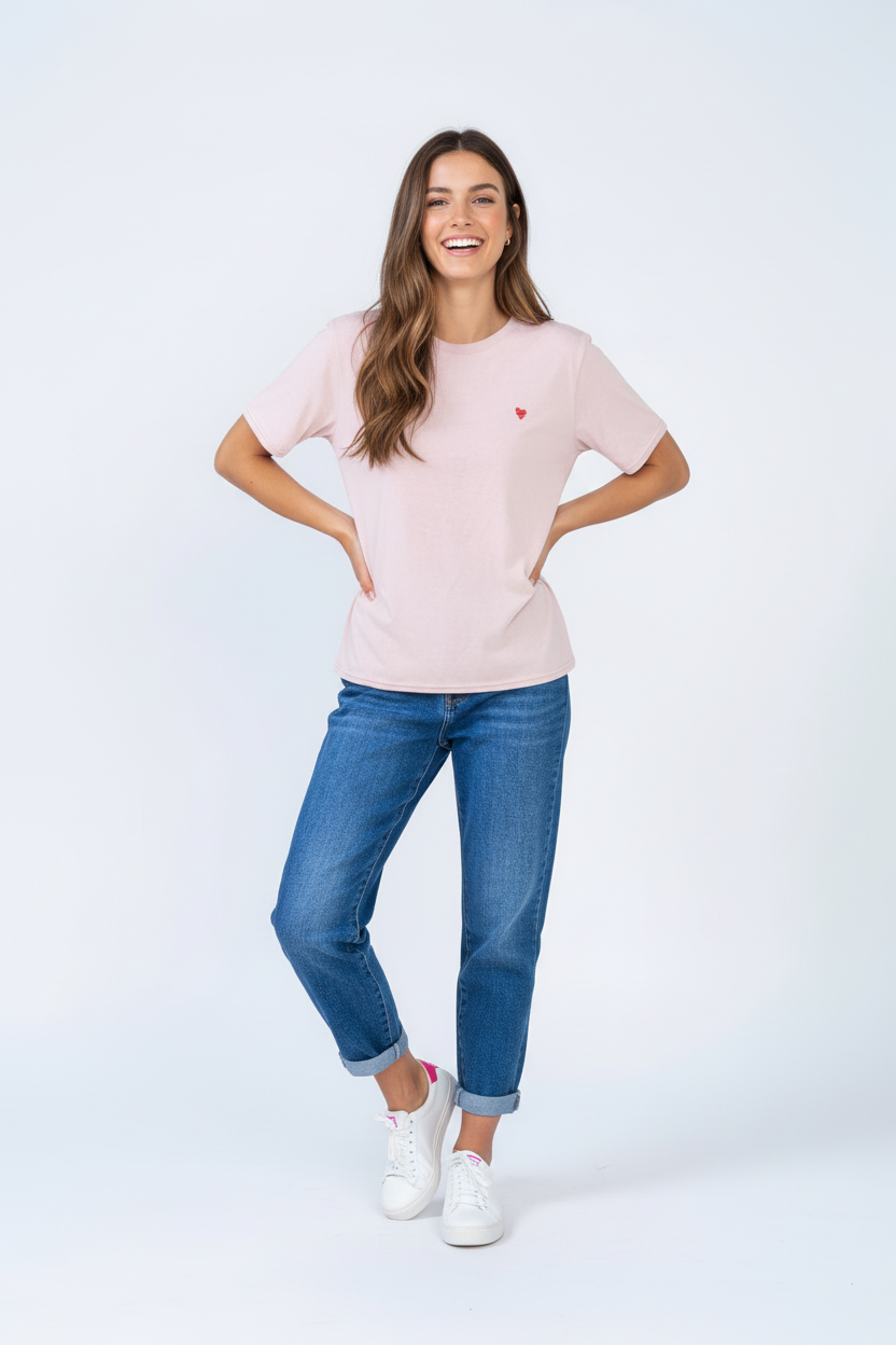 Zwillingsherz T-Shirt Herz Rosa - Produktbild mit Modell
