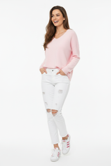Zwillingsherz V-Pullover Rosa mit Model mit langen Haaren